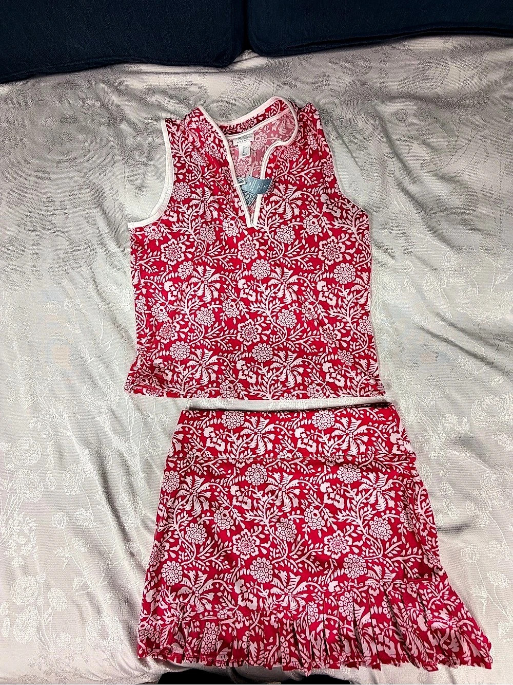 Sigrid Olsen Floral Skirt Set in Red & White Size Large Like New
